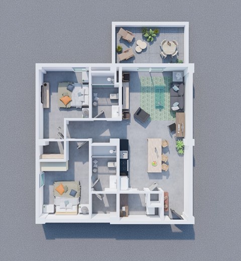 Floor plan for 2 beds, 2 baths, 1040 sqft